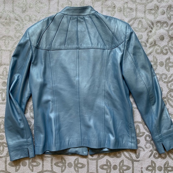 St. John Sport Blue Leather Zip Front Jacket - Picture 5 of 5